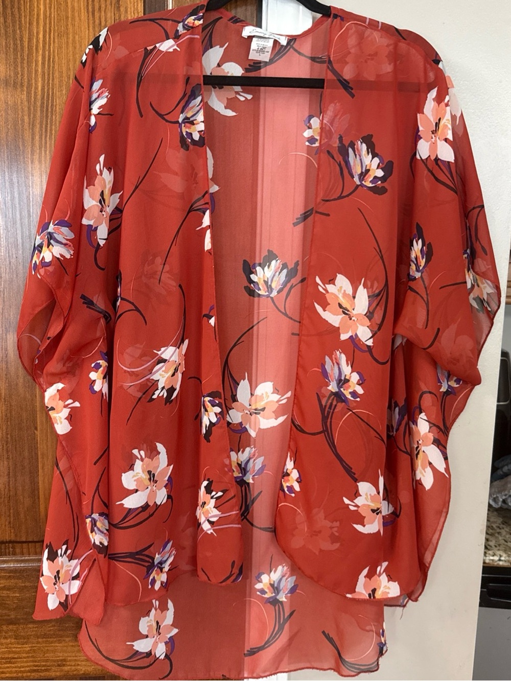 emory park  Sheer Floral Kimono Tunic